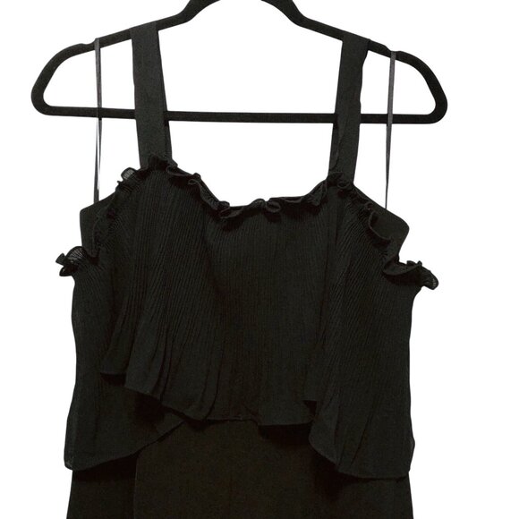 Love, Bonito Solid Black Ruffled Pleated Overlay Wide-Leg  Jumpsuit 6 - Picture 4 of 10